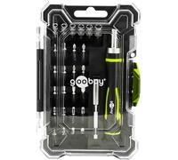 goobay Set di cacciaviti con 26 punte di precisione, cacciavite a cricchetto con attacco magnetico, punte in acciaio S2, set di chiavi a bussola, scatola di immagazzinaggio, set di attrezzi meccanici