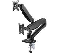 goobay Supporto doppio per monitor - con molla a gas, per schermi da 17 a 32 pollici, inclinabile e orientabile, morsetto da tavolo, portata 9 kg, con sistema di gestione, VESA 75x75 e 100x100