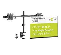 goobay Supporto per monitor per 2 schermi da 17“ a 32” (43-81cm) / Supporto doppio per monitor inclinabile e girevole per montaggio su tavolo/VESA 75x75 e 100x100 fino a 9kg, 59394