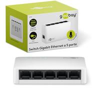 goobay Switch di rete Ethernet 64563 Gigabit a 5 porte, switch LAN con max. 1000 Mbit/s, design senza ventole, switch Ethernet con Plug & Play, distribuzione dati ottimizzata, bianco