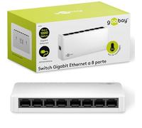 goobay Switch di rete Ethernet 64564 Gigabit a 8 porte, switch LAN con max. 1000 Mbit/s / design senza ventole / switch Ethernet con applicazione Plug & Play / Distributore dati ottimizzato / Bianco
