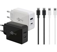 goobay Twin Power Set 1xUSB-C/1xUSB-A-PD GaN Caricabatterie rapido doppio Nano 30W, 2 cavi USB-C con 2 connettori, per cellulari, tablet, fotocamere, Power Delivery, nero/bianco-79644