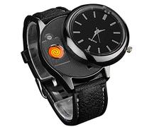 GOOBIX Accendino Elettrico 2 in 1, Orologio da Polso Accendino USB con accensione a Filo di tungsteno, accendisigari Ricaricabile Senza Fiamma for Candela for sigari (Color : Black)