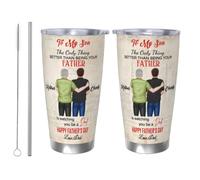 GOOBRRL Bicchiere personalizzato per mio figlio da papà personalizzato con ritratto di padre e figli, in acciaio inox, da 590 ml, con scritta "Watching You Be A Dad", tazza da caffè da viaggio per la