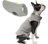 Gooby Gilet in pile per cani, grigio-giallo, L, caldo pullover in pile con guinzaglio O-ring, maglione invernale per cani di piccola taglia, cappotto invernale per cani di piccola taglia, per cani di