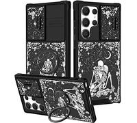 Goocrux Custodia 2 in 1 per Samsung Galaxy S23 Ultra con scheletro teschio donne ragazze carino fiore gotico copertura del telefono Moon Star Horror design con custodia per fotocamera diapositiva +