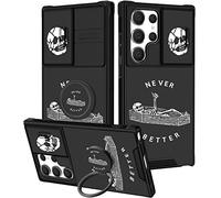 Goocrux Custodia 2 in 1 per Samsung Galaxy S23 Ultra con scheletro teschio donne ragazze carino gotico cover per telefono divertente horror design con custodia per fotocamera diapositiva + anello