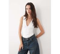 Good American - Body modellante senza maniche con scollo a V profondo in cotone bianco-Nero 4XL