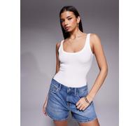 Good American - Body senza maniche a coste con scollo rotondo bianco XS