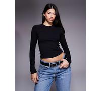 Good American - Maglietta a maniche lunghe nera con scollo rotondo-Nero XS