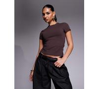 Good American - T-shirt corta modellante color cacao amaro-Marrone L