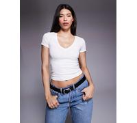 Good American - T-shirt mini bianca con scollo a V-Bianco XS