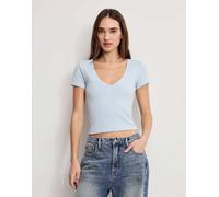 Good American - T-shirt mini blu cielo con scollo a V S