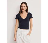 Good American - T-shirt mini nera con scollo a V-Nero 5XL