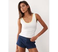 Good American - Top senza maniche in cotone super elasticizzato bianco con scollo rotondo e bordi a contrasto XS