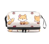 Good Cute Fox - Trousse per cosmetici a doppio strato, per donne e ragazze, borsa da viaggio per trucchi e trucchi, pratica borsa organizer con scomparto per pennelli, Multi, 27x15x14 cm/10.6x5.9x5.5