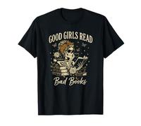 Good Girls Read Bad Books Vintage Skeleton Reader Maglietta