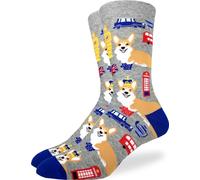 Good Luck Sock SNUNGPHIR Men's Corgi's in London Socks - Grey, Adult Shoe Size 7-12