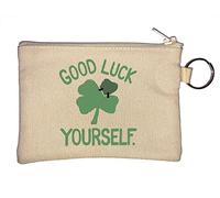 Good Luck Yourself Make Your Own Luck Four Leaf Clover Portachiavi Portamonete Beige