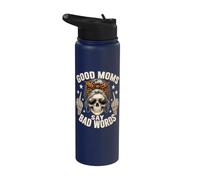 Good Moms Say Bad Words Funny Messy Bun Mom Skeleton Leopard Stainless Steel Insulated Water Bottle