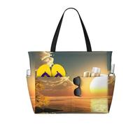 Good Morning - Borsa larga impermeabile da spiaggia da donna, con cerniera e tasche, borsa pieghevole per viaggi, piscina, shopping, vacanze, palestra