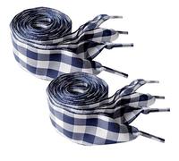 Good.news - Set di 2 paia di lacci per scarpe in cotone a quadretti, larghezza 2,5 cm, stile scozzese, Blu (Blu e bianco.), 120