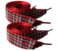 Good.news - Set di 2 paia di lacci per scarpe in cotone a quadretti, larghezza 2,5 cm, stile scozzese, Rosso (Colore: rosso), 120