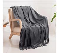 Good Nite Fluffy Grey Coperta in pile Design con frange Ideale per divano/sedie/letto 127x152 cm Coperta da soggiorno