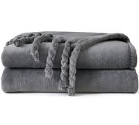 Good Nite Morbida coperta in pile, per divano, sedie e letti, in flanella, con frange (127 x 152 cm, grigio)