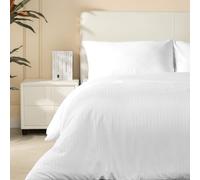 Good Nite Set copripiumino king size, in poliestere a righe satinate, con 2 federe, delicato sulla pelle, lavabile in lavatrice (bianco, king size, 230 x 220 cm)