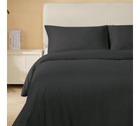 Good Nite Set copripiumino king size, in poliestere a righe satinate, con 2 federe, delicato sulla pelle, lavabile in lavatrice (nero, king, 230 x 220 cm)