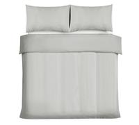 Good Nite Set copripiumino matrimoniale, in microfibra spazzolata a righe satinate, 3 pezzi, con federe, ultra morbido, con cinghie agli angoli (grigio chiaro, matrimoniale)