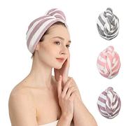 Good Nite Set da 3 Turbante Asciugacapelli in Microfibra con Bottone Asciugamano per Capelli Rapido e Morbido Ideale per Capelli Ricci Lisci