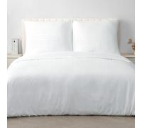 Good Nite Set di biancheria da letto 240 x 220 cm, in microfibra, a righe, 240 x 220 cm + 2 federe 80 x 80 cm, biancheria da letto con chiusura lampo (bianco, 240 x 220 cm+80 x 80 cm*2)