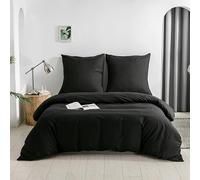 Good Nite Set di biancheria da letto da 3 pezzi, 100% poliestere, in microfibra, confortevole, con chiusura lampo, 1 copripiumino in tinta unita + 2 federe (nero, 240 x 220 cm + 80 x 80 cm x 2)
