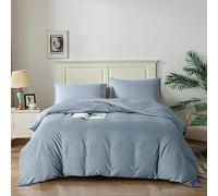Good Nite Set di biancheria da letto singolo, con federe, in morbida microfibra, lavabile in lavatrice (blu grigio, singolo, 135 x 200 cm)