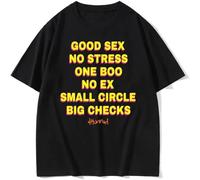 Good Sex No Stress One Boo No Ex Small Circle Big Checks T Shirts Men Loose y2k Tees Black S