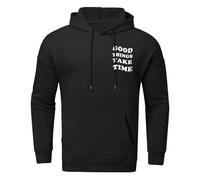 Good Things Take Time Felpe casual da uomo alla moda con cappuccio Anime Pullover Felpe Workou Lettera Grafica Maglioni Vestibilità Larga Sottile Alla Moda Y2K College Comfort Plain Estetica, Nero , L