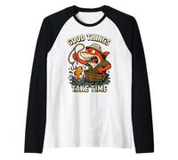 Good Things Take Time - Maglietta da Pesca con squalo Maglia con Maniche Raglan