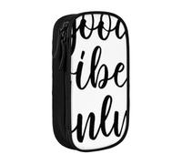Good Vibes - Astuccio con stampa, pratico astuccio multi-scomparto per ufficio, viaggi, scuola, arte e uso quotidiano, Nero , Taglia unica, Con tasca per il
