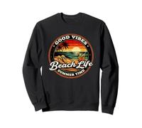 Good Vibes Beach Life Summer Time Retro Tramonto Tropicale Felpa