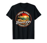 Good Vibes Beach Life Summer Time Retro Tramonto Tropicale Maglietta