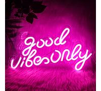 Good Vibes Only Insegna al Neon Segno di luce LED Rosa Insegne luminose al Neon Insegne a LED con lettere Acriliche per Decorazioni per feste da parete per camera da letto 16,5"X9,4"