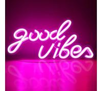 Good Vibes - Targa al neon, a LED, con adattatore on/off, per decorazione da parete, per bar, salone, caffetteria, ristorante, club, sala giochi, decorazione da parete (viola)