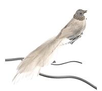 Good-will Avviamento: Christmas Panna e Oro con Paillettes Ring Necked Piuma di Uccello su Una Clip 25 cm