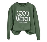 Good Witch Most Of The Time Felpa di Halloween Donne Camicie Strega Spaventosa Plus Size Costumi di Halloween Manica Lunga Pullover Top Horror Festival Abiti Vestiti, Verde militare, S