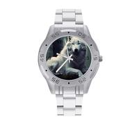 Goodaily White Wolf Wolves - Orologio da polso da uomo, in acciaio inox, analogico, al quarzo, per lavoro, Stile:, regular, Bracciale