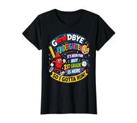 Goodbye Kindergarten Hello 1st Grade Is Here Back To School Maglietta con Stampa Grafica Economica, Donna, Nero, XS