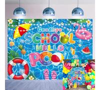 Goodbye School Hello Pool Sfondo 7x5FT School Out for The Summer Background 2024 Fine dell'anno Decorazioni per feste Forniture Vacanze estive Spiaggia Piscina Party Puntelli fotografici