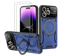 GoodcAcy Cover Compatibile con vivo Y36 4G/Y36 5G con 2 Pellicola Vetro Temperato, Protezione Fotocamera 360° Metallo Anello Supporto Militare Silicone Antiurto Hard PC Custodia Blue